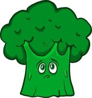 Sad broccoli, illustration, vector on a white background.