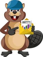 Beaver with blue hat, illustration, vector on white background.