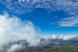 Moving Dramatic Clouds over British City of England Great Britain of UK. High Angle Footage photo