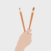 Brushes in hand, illustration, vector on white background.