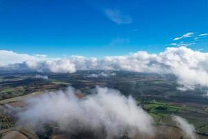 Moving Dramatic Clouds over British City of England Great Britain of UK. High Angle Footage photo