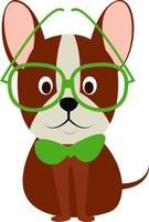 Dog with glasses, illustration, vector on white background.