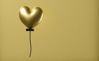 Gold heart  balloon with black bow isolated on pink background. Concept Valentines day, Christmas and festive New Year, 3d illustration or 3d render, clipping path photo