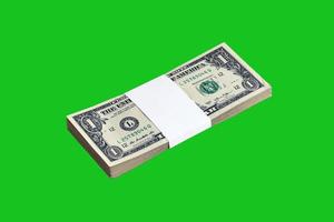 fajo de billetes de dólar estadounidense aislado en verde chroma keyer. paquete de dinero americano con alta resolución en máscara verde perfecta foto