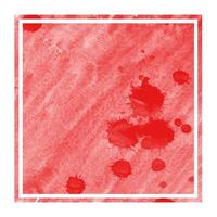 Red hand drawn watercolor rectangular frame background texture with stains photo