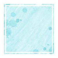 Light blue hand drawn watercolor rectangular frame background texture with stains photo