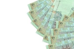 20 Ukrainian hryvnias bills lies isolated on white background with copy space. Rich life conceptual background photo