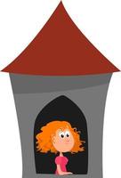 Princess in the tower, illustration, vector on white background.