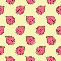 Pink onions, seamless pattern on beige background. vector