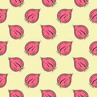 Pink onions, seamless pattern on beige background. vector