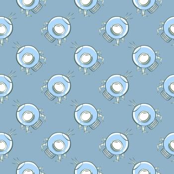 Alien in space , seamless pattern on a blue background. vector