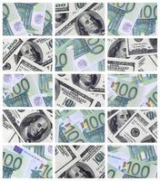 un collage de muchas imágenes de billetes en euros en denominaciones de 100 y 500 euros tirados en el montón foto