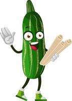 Cucumber with plans, illustration, vector on white background.