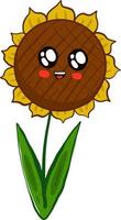 Cute sunflower with a face, illustration, vector on a white background.