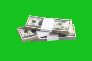 Bundle of US dollar bills isolated on chroma keyer green. Pack of american money with high resolution on perfect green mask photo