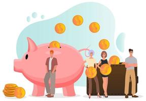 Big piggy bank and wallet.Financial services online transactions and savings.Flat vector operation.