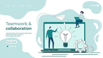 Online business.People do business using online technologies.Teamwork and collaboration.Flat vector illustration.The template of the landing page.