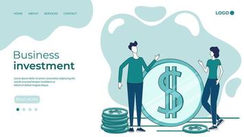 Business investment.The concept of saving, earning and investing money in business projects.Flat vector illustration, in the style of hand drawing.Landing Page Template.