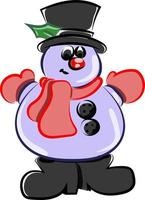 Snowman with gloves, illustration, vector on white background.