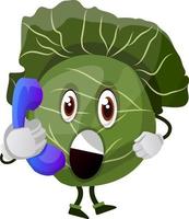 Cabbage with a blue phone, illustration, vector on white background.