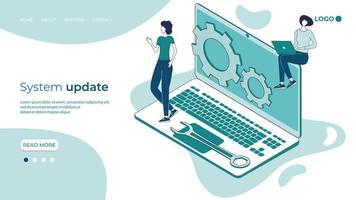 System update .Operating system maintenance.The modern concept of maintenance of operating systems for web design. Communication technology.Business concept.Isometric vector image.3D-image.