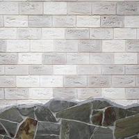 Rustic old beige white brick wall background photo