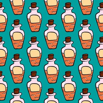 Elixir bottle pattern, seamless pattern on blue background. vector