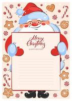 carta a papa noel. plantilla con dulces navideños y galletas. ilustración vectorial vector