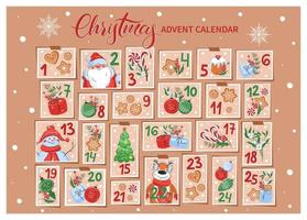 Christmas Advent Calendar. Vector illustration
