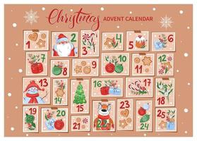 Christmas Advent Calendar. Vector illustration