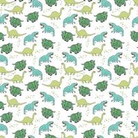 Vector seamless pattern with cartoon dinosaurs. Hand drawn doodle background for kids.