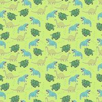 Vector seamless pattern with cartoon dinosaurs. Hand drawn doodle background for kids.