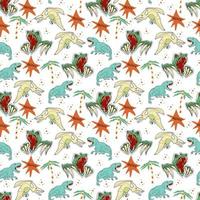 Vector seamless pattern with cartoon dinosaurs. Hand drawn doodle background for kids.