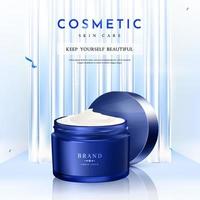 producto de crema cosmética realista para el cuidado de la piel sobre fondo de vidrio vector