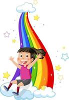 Happy kids on rainbow vector