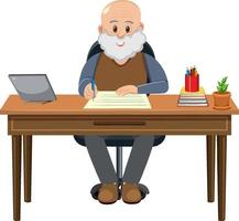 Old man sitting in front of laptop vector