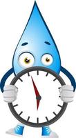 Gota de agua sosteniendo el reloj, ilustración, vector sobre fondo blanco.