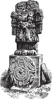 Aztec Imitation of Ganesha - Elephant-faced god is an Aztec sculpture, vintage engraving. vector