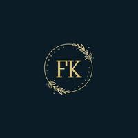 monograma de belleza fk inicial y diseño de logotipo elegante, logotipo de escritura a mano de firma inicial, boda, moda, floral y botánica con plantilla creativa. vector