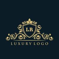 logotipo de letra lr con escudo dorado de lujo. plantilla de vector de logotipo de elegancia.