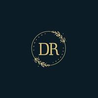 Initial DR beauty monogram and elegant logo design, handwriting logo of initial signature, wedding, fashion, floral and botanical with creative template. vector