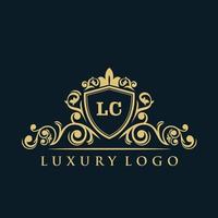 logotipo de letra lc con escudo dorado de lujo. plantilla de vector de logotipo de elegancia.