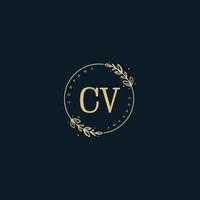 Initial CV beauty monogram and elegant logo design, handwriting logo of initial signature, wedding, fashion, floral and botanical with creative template. vector