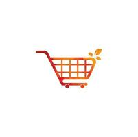 Green leaf shopping cart logo design inspiration. Shopping cart and leaf professional logo design vector