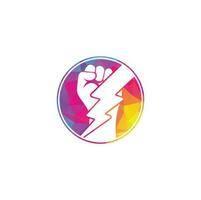 Fist Thunder Power Logo Design. Hand hold thunder logo design. vector