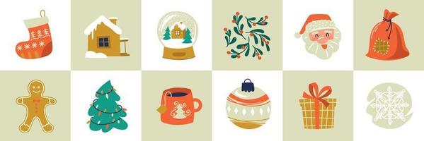 Set of New Year elements. Christmas paraphernalia. Vector image.