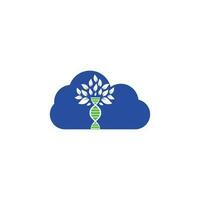 Dna tree cloud shape concept vector logo design. DNA genetic icon. DNA with green leaves vector logo design.