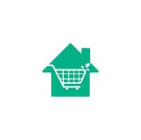 Green leaf shopping cart home shape concept logo design inspiration. vector