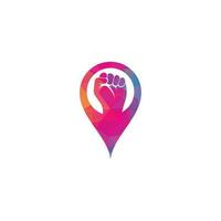 Fist hand power logo. Fist map pin shape concept logo design vector