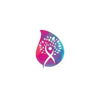 diseño del logotipo del concepto de forma de gota de árbol humano. logotipo del árbol de personas sanas. vector